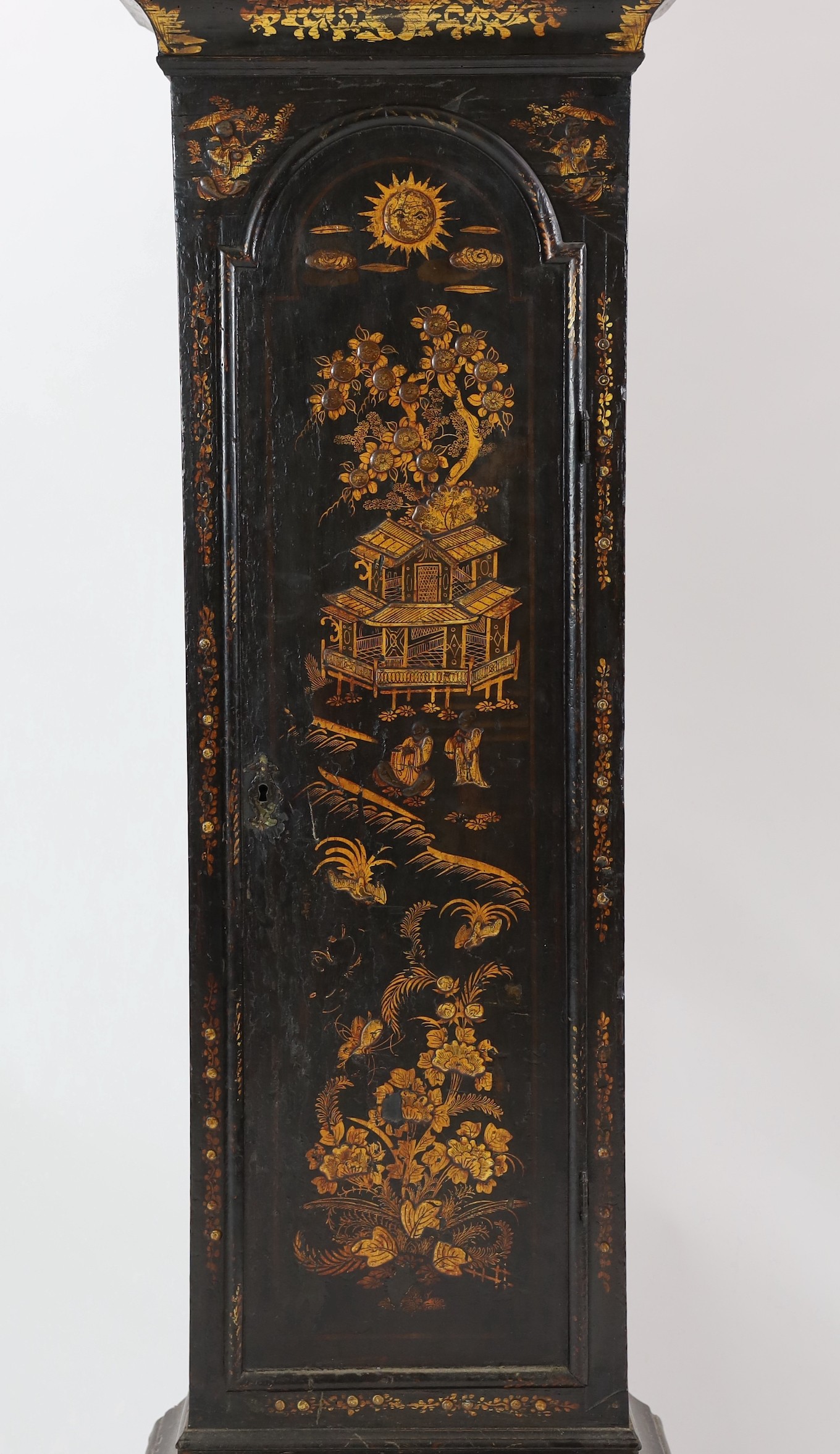 Thomas Clinch of London. A black japanned eight day longcase clock, width 46cm height 218cm